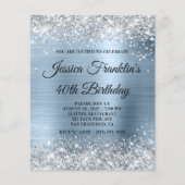 Silver Glitter Bleek Blue 40th Bday Budget Invite (Voorkant)