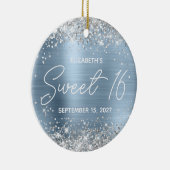 Silver Glitter Bleek Blue Fancy Sweet 16 Foto Keramisch Ornament (Rechts)