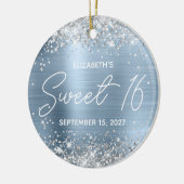 Silver Glitter Bleek Blue Fancy Sweet 16 Foto Keramisch Ornament (Links)