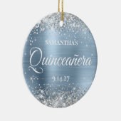 Silver Glitter Bleek Blue Quinceañera Foto Keramisch Ornament (Rechts)