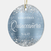 Silver Glitter Bleek Blue Quinceañera Foto Keramisch Ornament (Links)