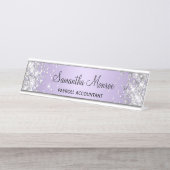 Silver Glitter Bleek Lavender Gradient Bureau Naambordje (Voorkant)