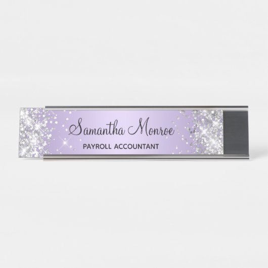 Silver Glitter Bleek Lavender Gradient Bureau Naambordje (Voorkant)