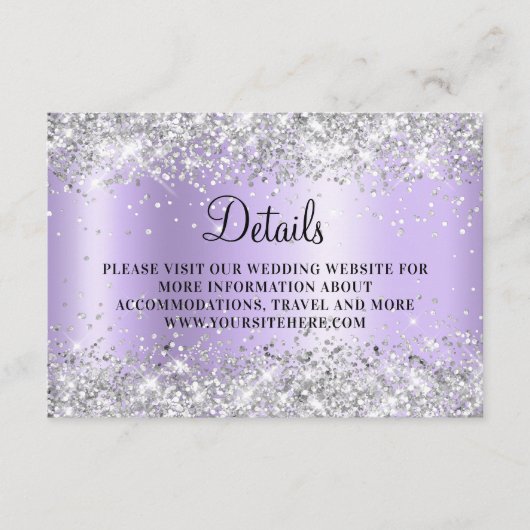 Silver Glitter Bleek Lavender Ombre Wedding Detail Informatiekaartje (Voorkant)