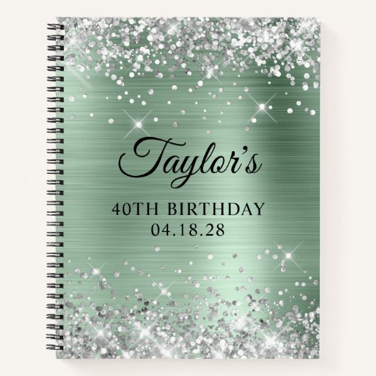 Silver Glitter Bleek Mint Folie 40th Birthday Notitieboek (Voorkant)