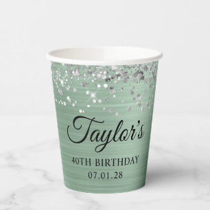 Silver Glitter Bleek Mint Folie 40th Birthday Papieren Bekers