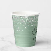 Silver Glitter Bleek Mint Folie 40th Birthday Papieren Bekers (Voorkant)