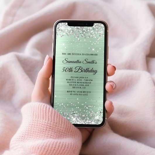 Silver Glitter Bleek Mint Folie 50th Birthday Kaart