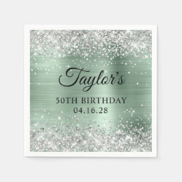 Silver Glitter Bleek Mint Folie 50th Birthday Servet