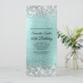 Silver Glitter Bleek Turquoise Folie 50th Birthday Kaart (Staand voorkant)