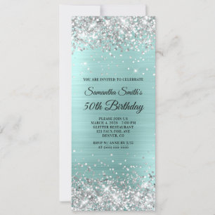 Silver Glitter Bleek Turquoise Folie 50th Birthday Kaart