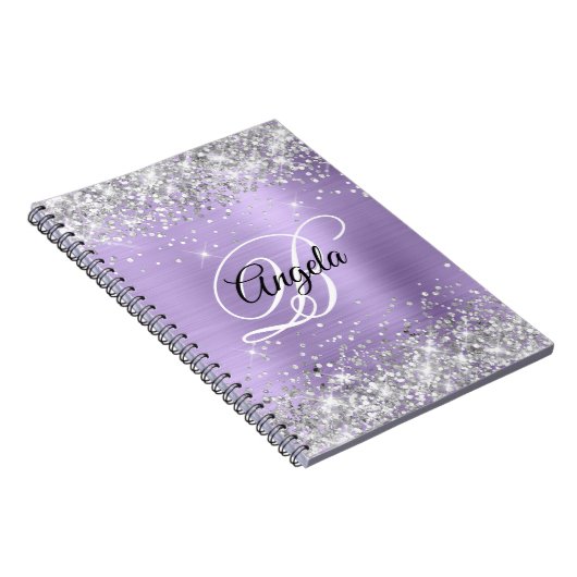 Silver Glitter Bleke Paarse Metallic Fancy Monogra Notitieboek (Rechterzijde)