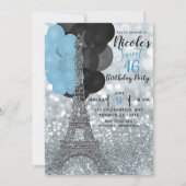 Silver Glitter Blue Balloons Paris Eiffeltoren Kaart (Voorkant)