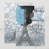 Silver Glitter Blue Balloons Paris Eiffeltoren Kaart (Voorkant / Achterkant)