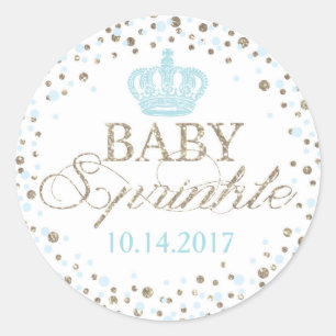Silver Glitter Blue Crown Royal Prince Baby shower Ronde Sticker