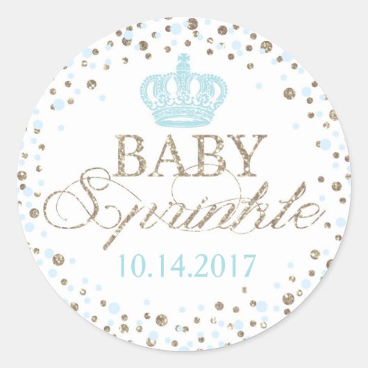 Silver Glitter Blue Crown Royal Prince Baby shower Ronde Sticker (Voorkant)
