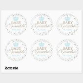 Silver Glitter Blue Crown Royal Prince Baby shower Ronde Sticker (Vel)