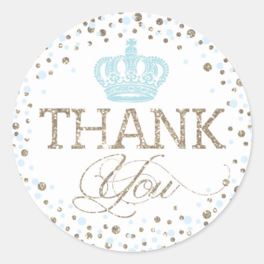 Silver Glitter Blue Crown Royal Prince Baby shower Ronde Sticker (Voorkant)