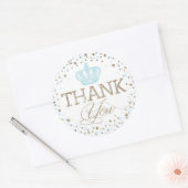 Silver Glitter Blue Crown Royal Prince Baby shower Ronde Sticker (Envelop)