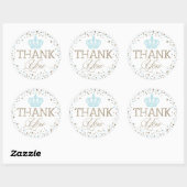 Silver Glitter Blue Crown Royal Prince Baby shower Ronde Sticker (Vel)