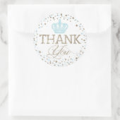 Silver Glitter Blue Crown Royal Prince Baby shower Ronde Sticker (Tas)