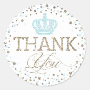 Silver Glitter Blue Crown Royal Prince Baby shower Ronde Sticker