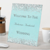 Silver Glitter Blue Elegant Weddenschap Welkomstte Reclamebord Met Voetstuk (Insitu)