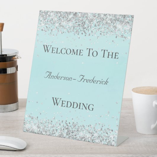 Silver Glitter Blue Elegant Weddenschap Welkomstte Reclamebord Met Voetstuk (Insitu)