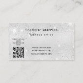 Silver glitter blue floral QR code logo Visitekaartje (Achterkant)