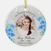 Silver glitter blue florals foto-herdenking keramisch ornament (Voorkant)