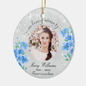 Silver glitter blue florals foto-herdenking keramisch ornament (Links)