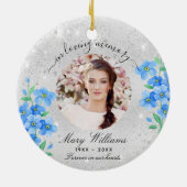 Silver glitter blue florals foto-herdenking keramisch ornament (Achterkant)
