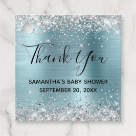 Silver Glitter Blue Foil Baby Shower Thank You Bedankjes Labels