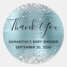 Silver Glitter Blue Foil Baby Shower Thank You