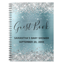 Silver Glitter Blue Folie Baby shower Guestbook