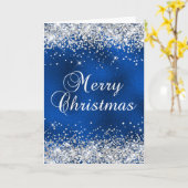 Silver Glitter Blue Glass Folie Merry Kerstmis Kaart (Gele Bloem)
