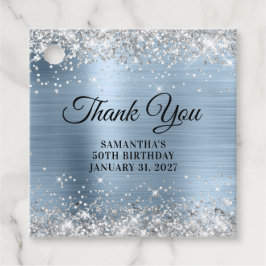 Silver Glitter Blue Monogram Birthday Dank je Bedankjes Labels
