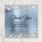 Silver Glitter Blue Monogram Birthday Dank je Bedankjes Labels (Voorkant)