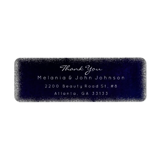 Silver Glitter Blue Navy bedankt RSVP Delicate Etiket (Voorkant)
