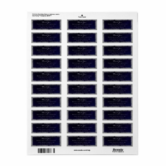 Silver Glitter Blue Navy bedankt RSVP Delicate Etiket (Full Sheet)