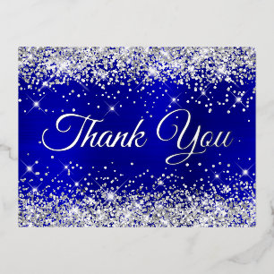 Silver Glitter Blue Ombre 21st Birthday Hartelijk  Folie Uitnodiging Briefkaart