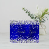 Silver Glitter Blue Ombre 21st Birthday Hartelijk  Folie Uitnodiging Briefkaart (Staand Voorkant)