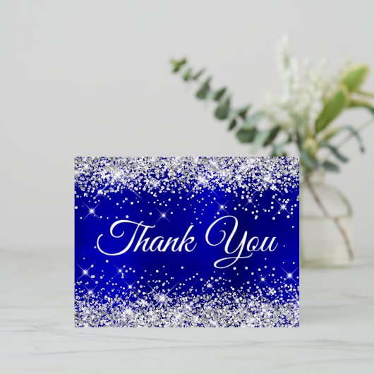 Silver Glitter Blue Ombre 21st Birthday Hartelijk  Folie Uitnodiging Briefkaart (Staand Voorkant)