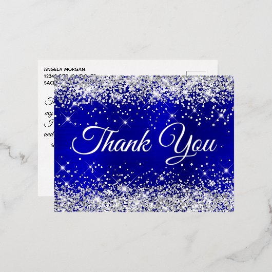 Silver Glitter Blue Ombre 21st Birthday Hartelijk  Folie Uitnodiging Briefkaart (Voorkant / Achterkant)