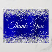 Silver Glitter Blue Ombre 21st Birthday Hartelijk  Folie Uitnodiging Briefkaart (Voorkant)