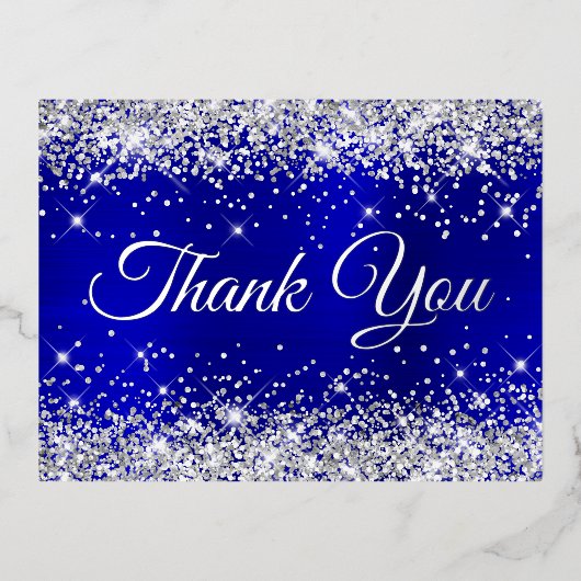 Silver Glitter Blue Ombre 21st Birthday Hartelijk  Folie Uitnodiging Briefkaart (Voorkant)