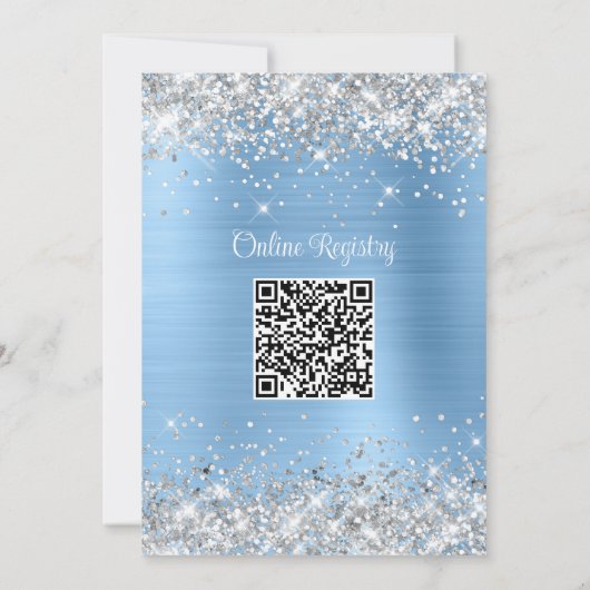 Silver Glitter Blue Online Registry Baby shower Kaart (Achterkant)