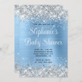 Silver Glitter Blue Online Registry Baby shower Kaart (Voorkant / Achterkant)