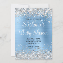 Silver Glitter Blue Online Registry Baby shower Kaart