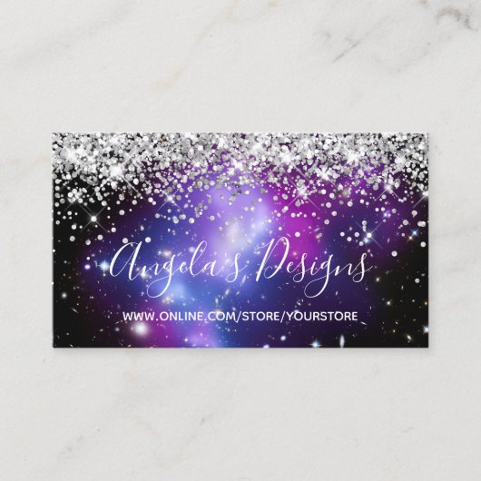 Silver Glitter Blue Paars Galaxy Online Store Visitekaartje (Voorkant)